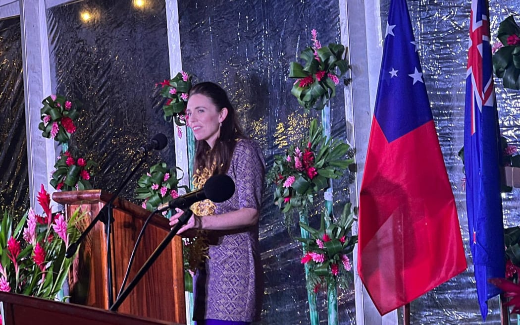 PM Jacinda Ardern gives a speech In Samoa