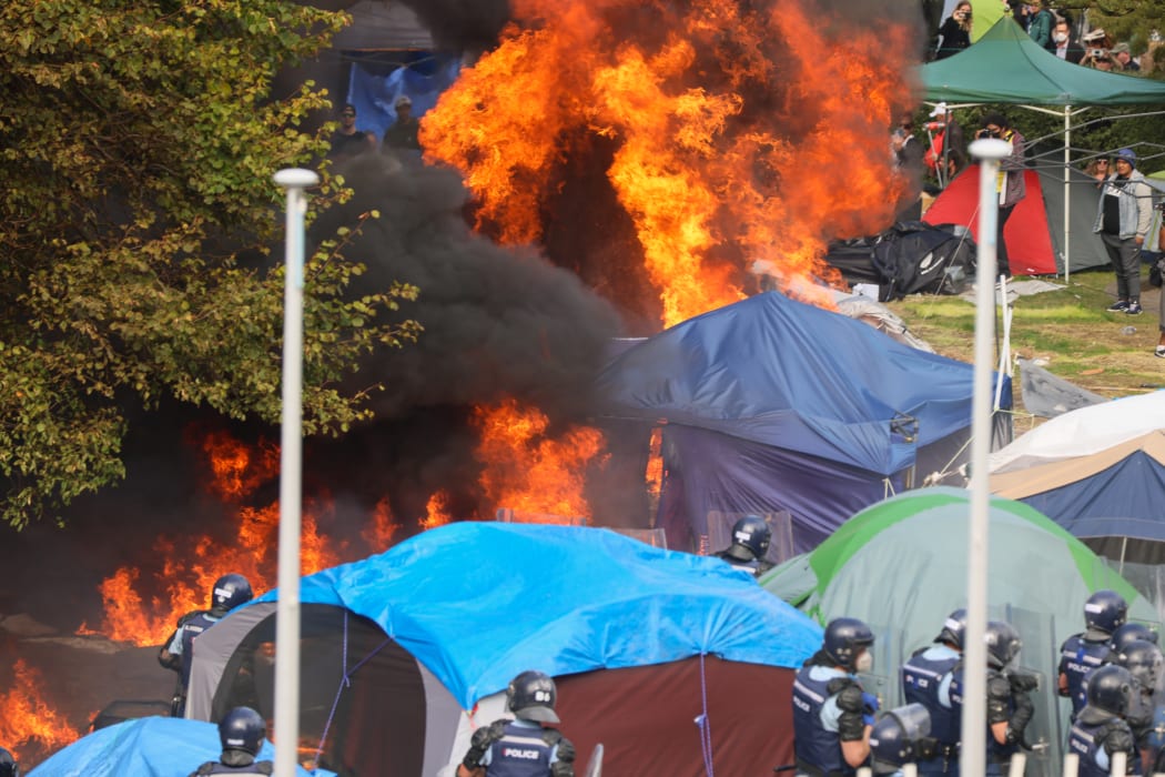 The third fourth fires burning on the Parliamentary lawn