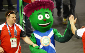 A mascot joins the track cycling at the 2014 Commonwealth Games in Glasgow.
