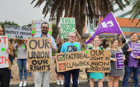 Junior doctors striking outside Wellington Hospital today.