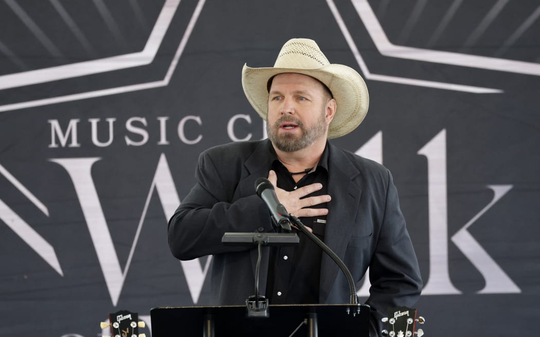 Garth Brooks speaking at the 2023 Music City Walk of Fame Induction ceremony in Nashville, Tennessee, in May 2023.