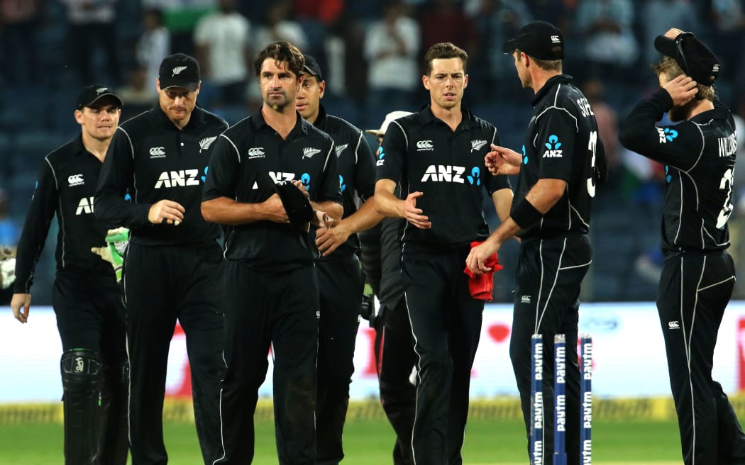 The Black Caps players following their ODI loss to India.