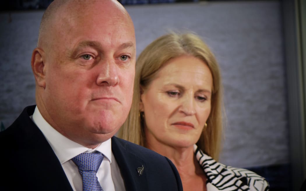 Prime Minister Christopher Luxon and Social Development Minister Louise Upston at the announcement that parents earning more than $65,000 must support their 18-19-year-old children, with the government tightening eligibility for Jobseeker benefits.