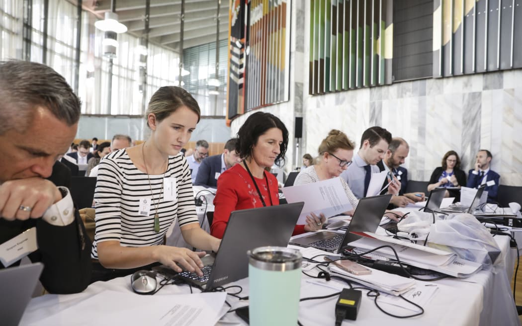 RNZ journalists in the Budget day lock-up.