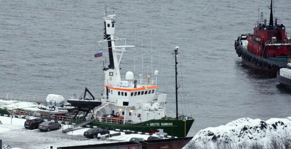 The Arctic Sunrise moored in Murmansk.
