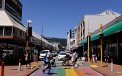 The rainbow crossing at the intersection of Cuba Mall and Dixon Street.