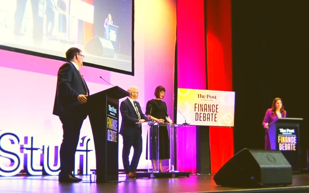 Nicola Willis and Grant Robertson at The Post's finance debate last Monday night.