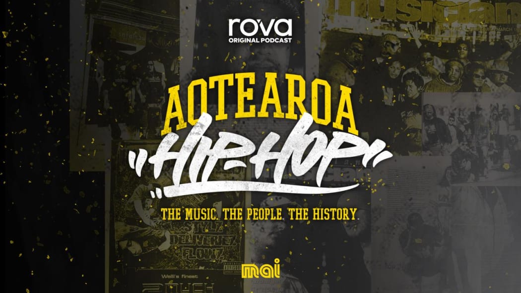 Aotearoa Hip Hop podcast cover photo. Series made with support from NZ On Air Music