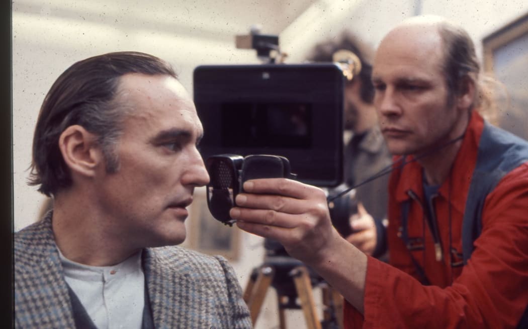 Robby Müller frames Dennis Hopper on the set of Wim Wenders’ The American Friend (1977).