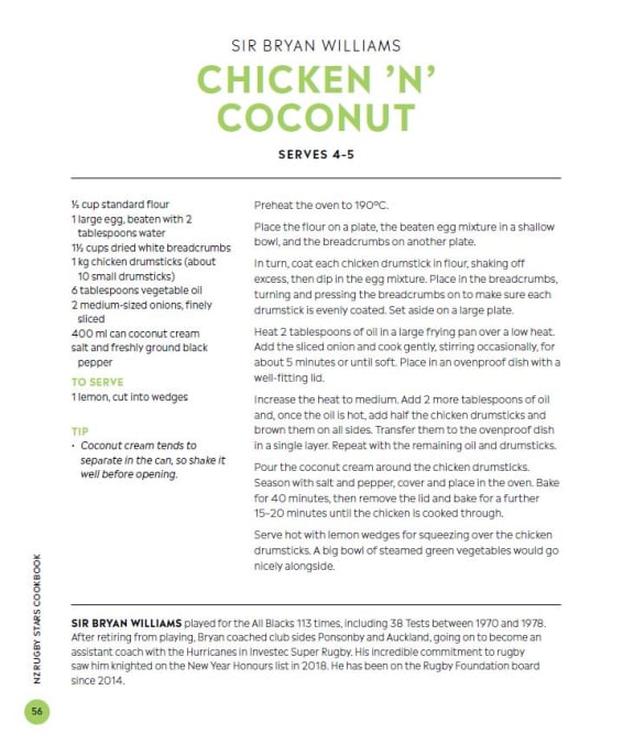 Sir Bryan Williams' recipe from the NZ Rugby Stars Cookbook: Cooking from the Heart.
