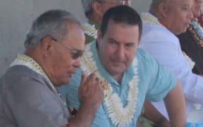 American Samoa’s governor, Lolo Moliga (left) talking with Hawaiki chief executive officer Remi Galasso before the start of the Hawaiki cable landing ceremony at Tafuna, American Samoa.