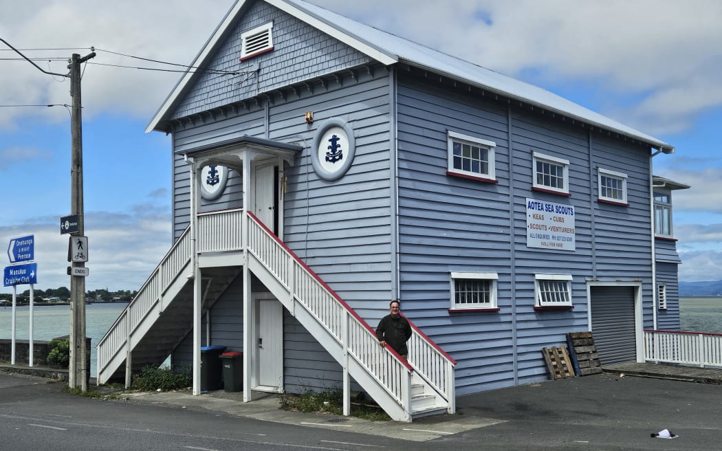•	Stephen Lasham, outside the Aotea Sea Scouts building, where they've been since the 1970s.