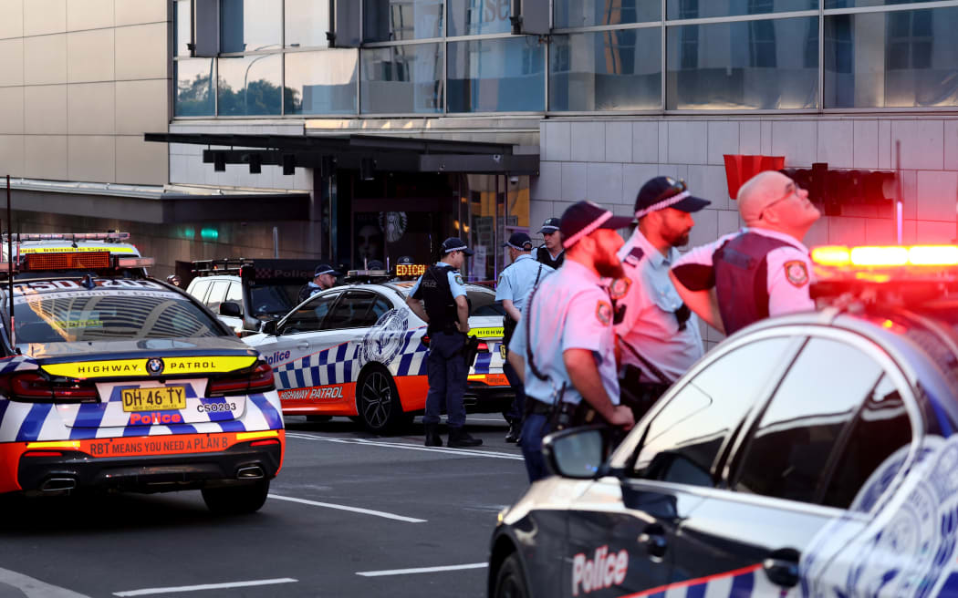 Police cordon off the Westfield Bondi Junction shopping mall after a stabbling incident in Sydney on April 13, 2024. Australian police on April 13 said they had received reports that 