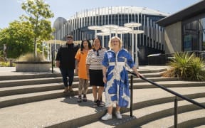Hastings mayor Wendy Schollum with Takitimu Māori Ward councillors Kellie Jessup, Heather Te Au-Skipworth and Siiam Daniel at Waiaroha.