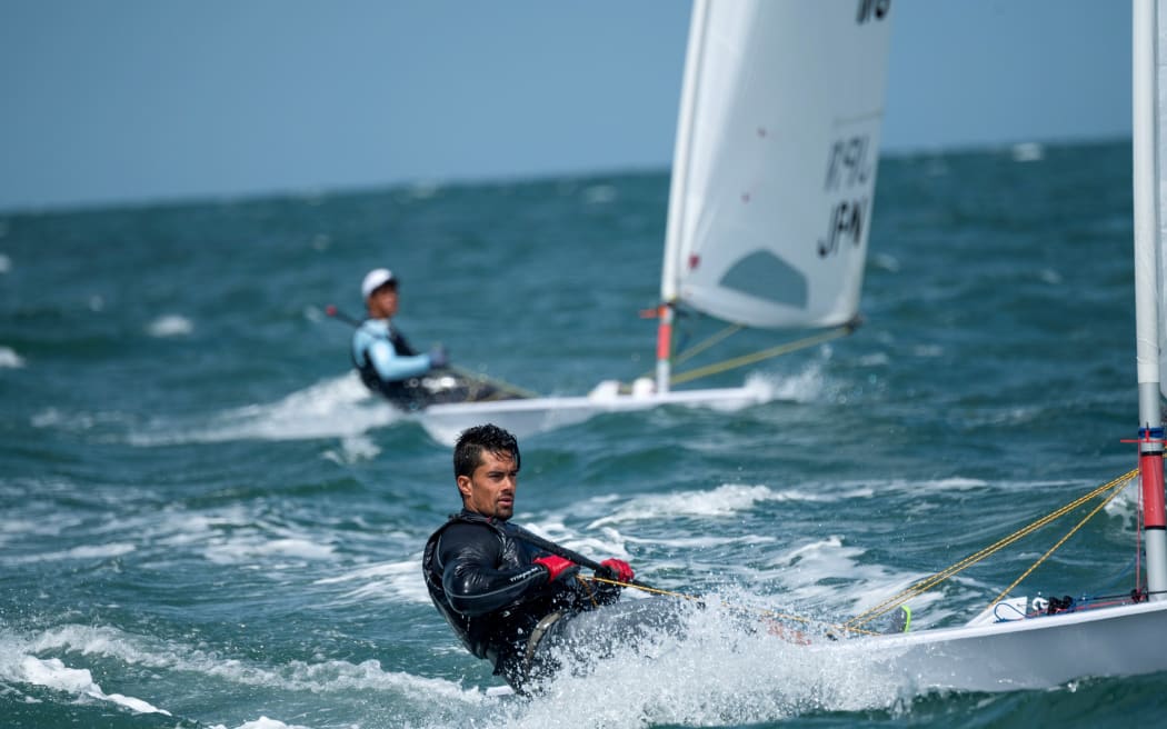 Samoan sailor Eroni Leilua racing at the World Laser Championships in Melbourne.