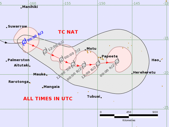 Tropical Cyclone Nat track map as at 1.06pm Fiji time.