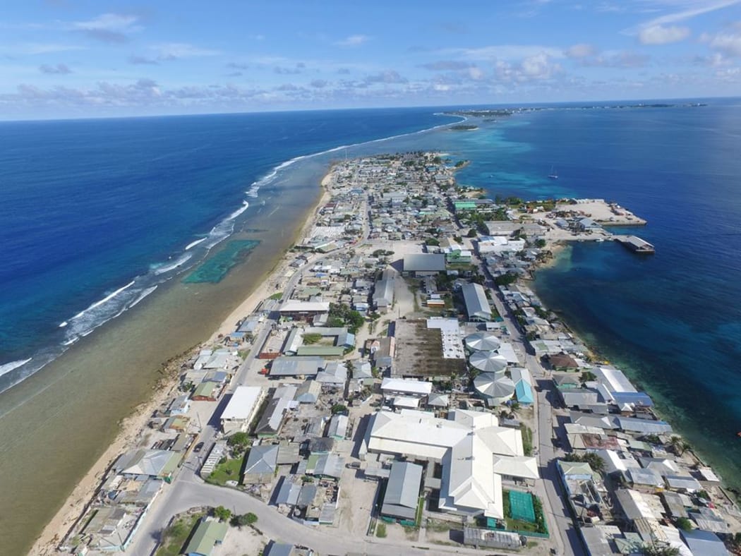 An aerial look at crowded Ebeye Island in the Marshall Islands, one of two urban centers where poverty and income disparities are high