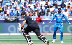 Daryl Mitchell of New Zealand plays a shot during the India v New Zealand Blackcaps, Grand Final of the ICC Champions Trophy 2025 One Day International Cricket tournament at Dubai International Stadium, Dubai, UAE on Sunday 9 March 2025. © Photo: Pankaj Nangia / Photosport