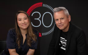 Roseanne Liang in studio for '30 with Guyon Espiner'