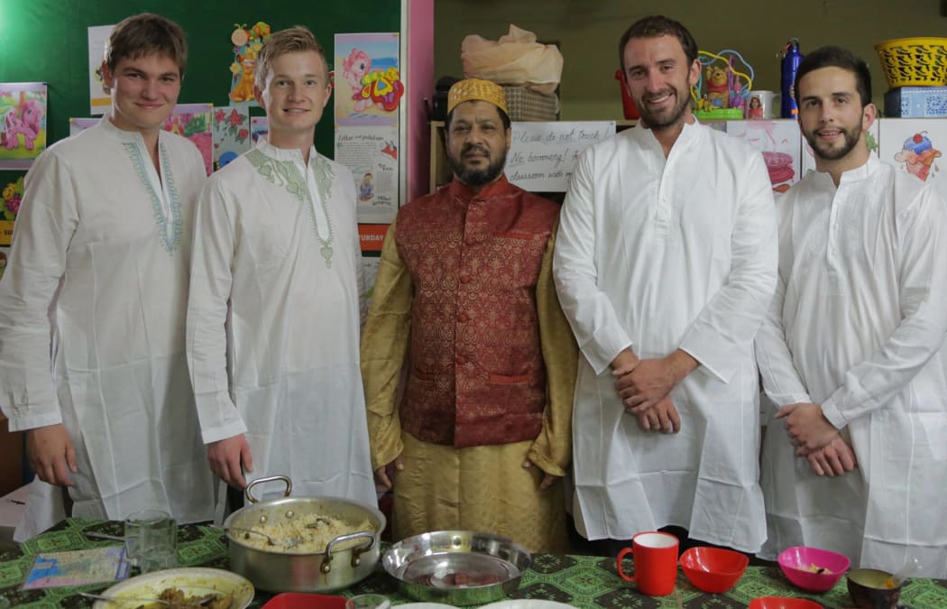 from left: Sam Walls, Michael Roberts, Alhajj Mohammmed Rafeequl Islam Rafee, Dr Dan Price, and Adrien Taylor travelled to Bangladesh to make the film.