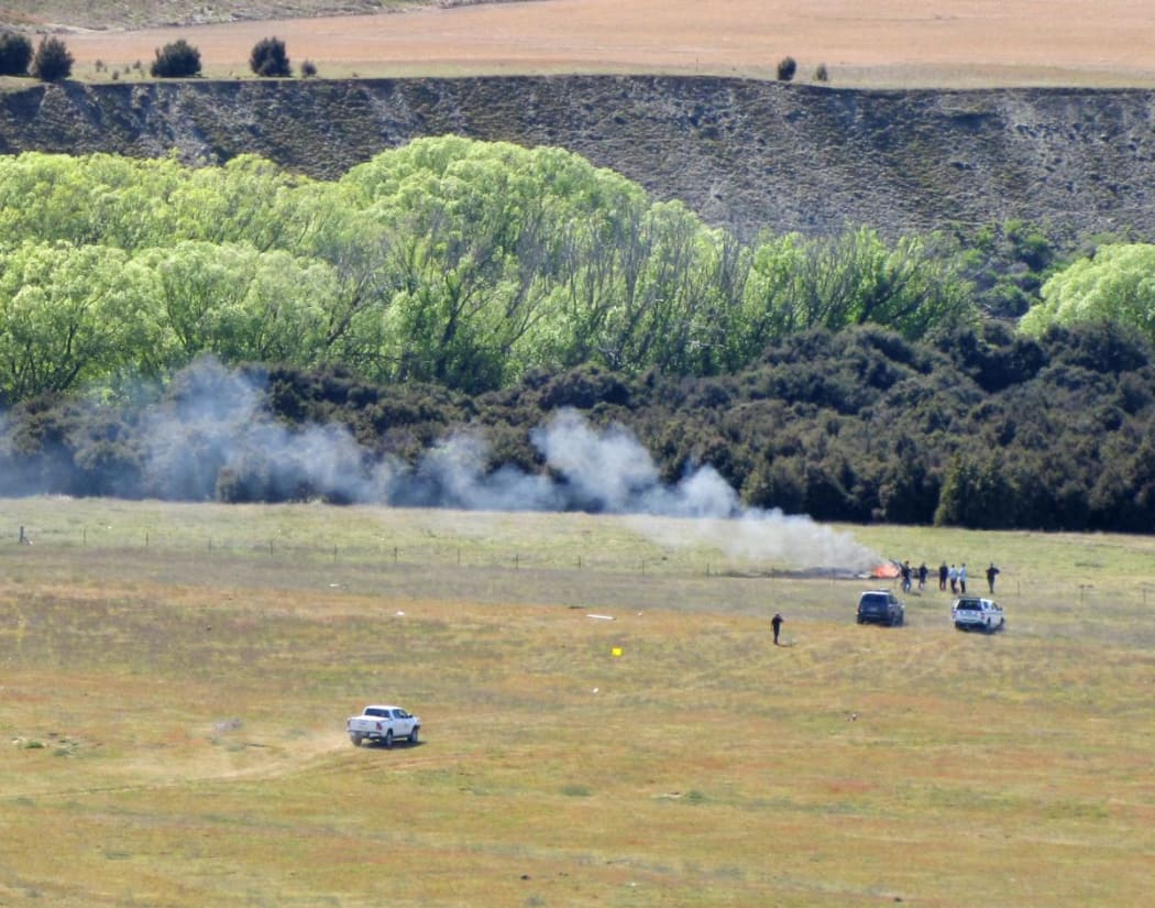 The scene of the fatal helicopter crash near Wanaka airport.