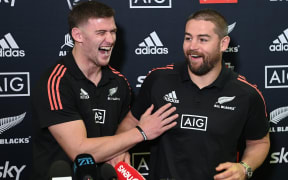 Dalton Papalii and Dane Coles during a New Zealand All Blacks team naming and media and session ahead of the test match against Tonga this weekend. Rugby Union. Heritage Hotel Auckland, New Zealand.
