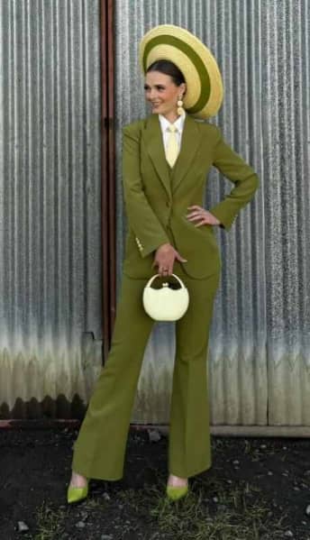 Gisborne financial analyst Laura Williams, digital finalist in the Best Suited competition at the 2024 Melbourne Fashion on the Field event.