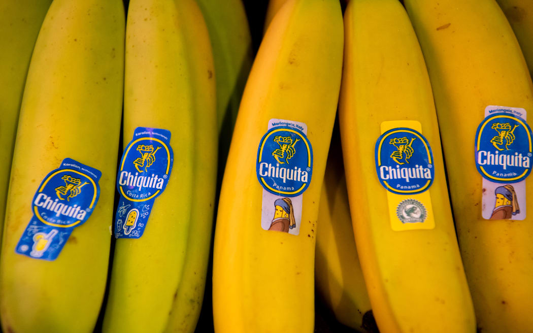 13 March 2020, Bavaria, Neubiberg: Bananas from Chiquita lie on a supermarket shelf. Photo: Sven Hoppe/dpa (Photo by SVEN HOPPE / DPA / dpa Picture-Alliance via AFP)
