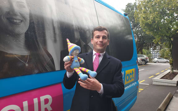David Seymour with his 'Freedom' mascot and campaign van.