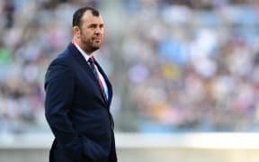 Australia's head coach Michael Cheika looks on before the Bledisloe Cup rugby union Test match between the New Zealand All Blacks and Australia at Yokohama International Stadium in Yokohama.