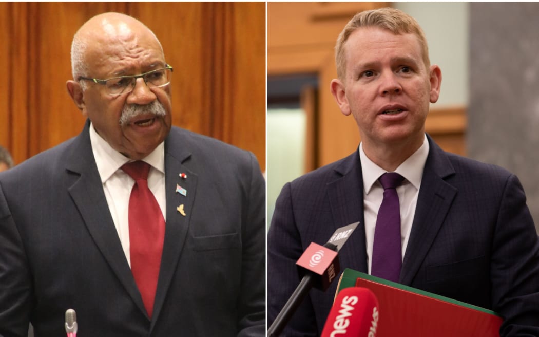 Fiji Prime Minister Sitiveni Rabuka, left, and NZ Prime Minister Chris Hipkins.