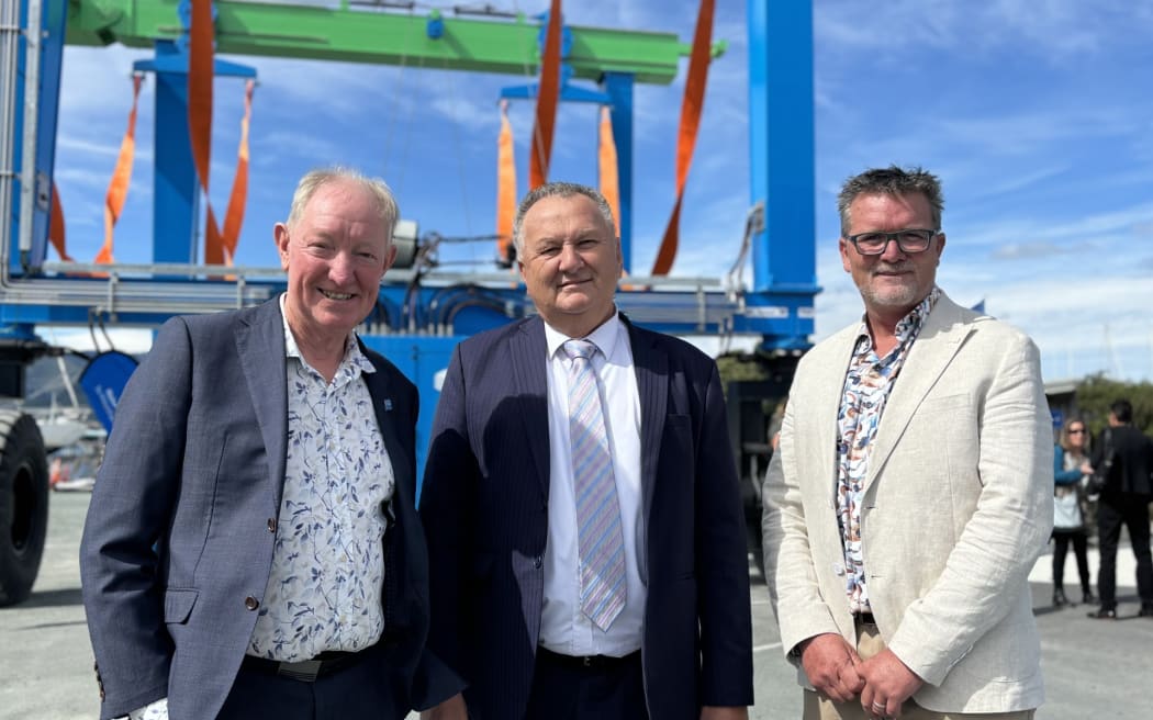 Nelson mayor Nick Smith, regional development Minister Shane Jones and former Nelson Marina CEO and current city councillor Nigel Skeggs.