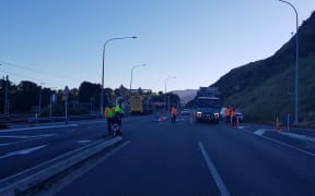 Traffic diversions are in place at Paekākāriki Hill Road where a truck with chemicals rolled over on State Highway 1 north of Wellington.