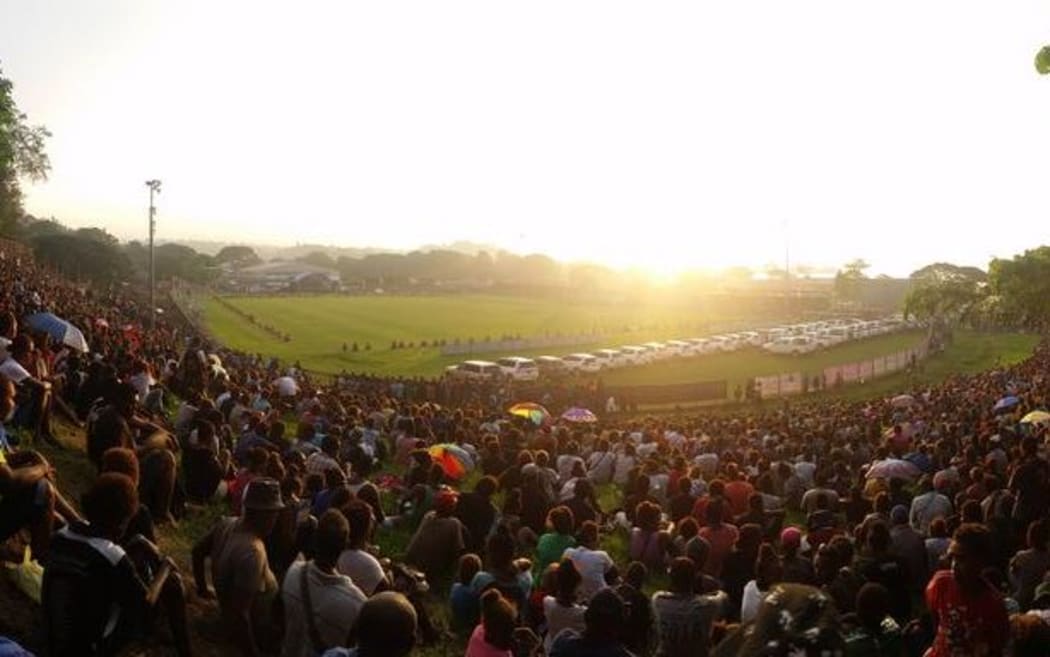 Thousands turned up at Lawson Tama stadium in Honiara yesterday to farewell the Regional Assistance Mission to Solomon Islands