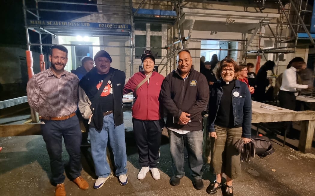 Resene meeting in Naenae - Living Wage   From_left_Campbell_Barry, Lui_Bethan Margret Jackson_Derek Saumolia_Alsiosn Robinson