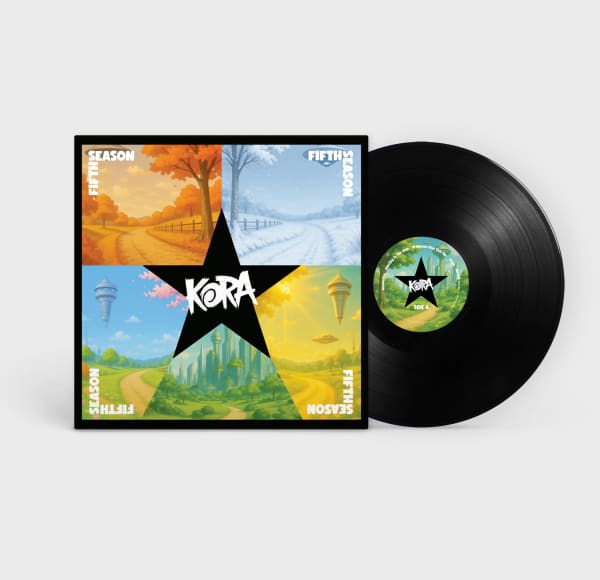 An album and its colourful cover that reads 'Kora'.