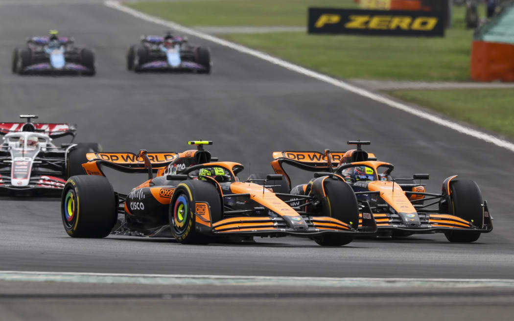 McLaren drivers Lando Norris and Oscar Piastri battle for position at the 2024 Chinese Grand Prix