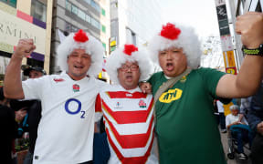Local fans support both sides in Yokohama before England v South Africa, Final, Rugby World Cup 2019 at International Stadium Yokohama, Japan.