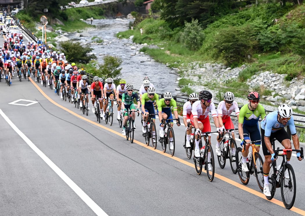 Picture by Alex Broadway/SWpix.com - Tokyo 2020 Olympics - 24/07/2021 - Cycling Menâs Road Race - Musashinonomori Park to Fuji International Speedway, Japan - Greg Van Avermaet of Belgium leads the peloton during the men's road race