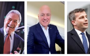 From left, the leaders of New Zealand First, the National Party and ACT: Winston Peters, Christopher Luxon, David Seymour.