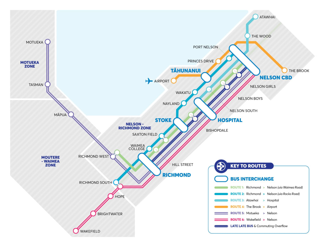 The Nelson eBus routes.