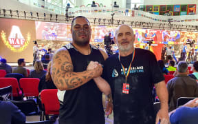 Maateiwarangi Heta-Morris in Romania at the World Armwrestling Championships.