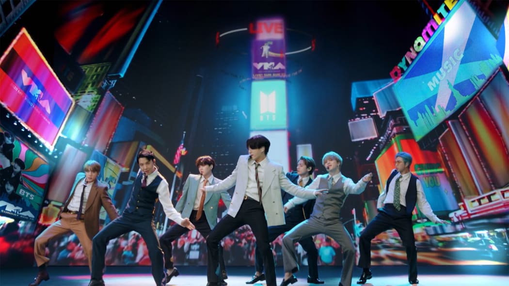 South Korean boy band BTS performing from South Korea during the 2020 MTV Video Music Awards broadcast on August 30, 2020 in New York.