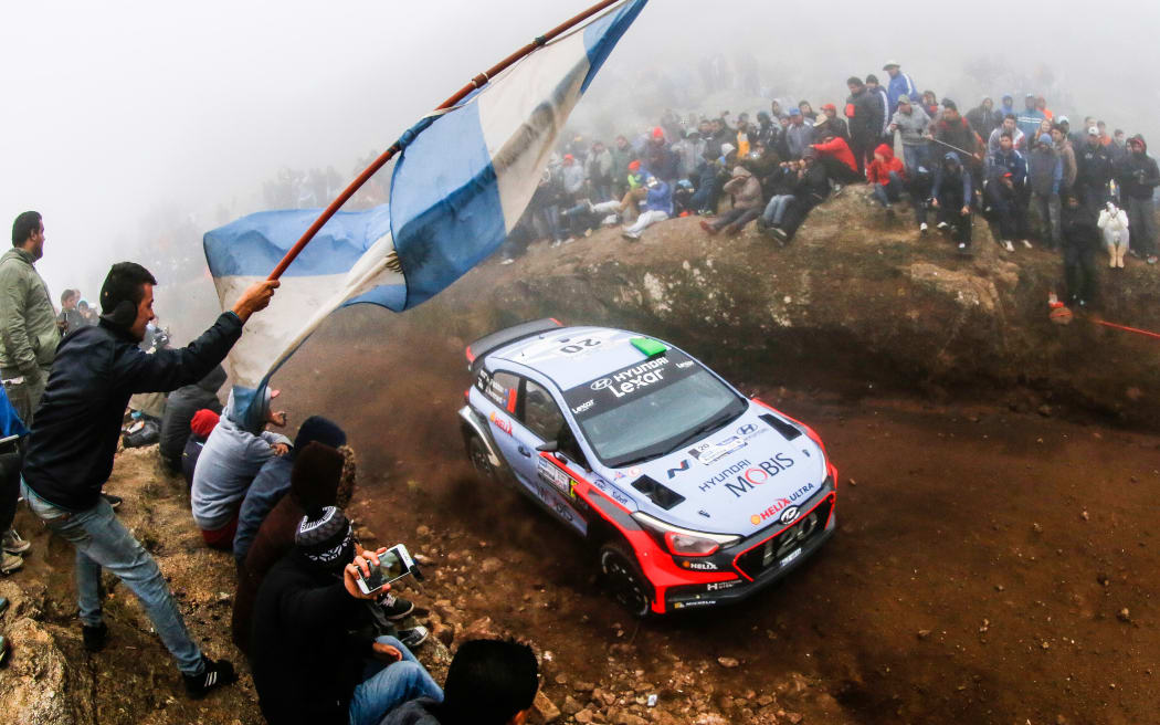 Hayden Paddon and John Kennard of New Zealand on their way to winning the 2016 Rally of Argentina.