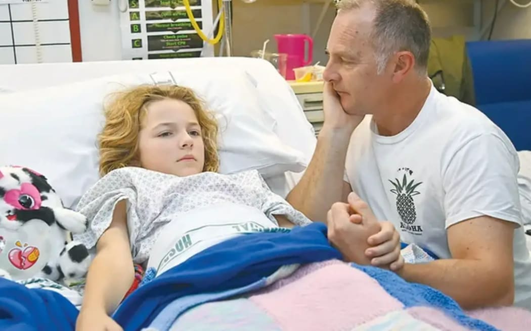 Juliana Marston in Gisborne Hospital after a forestry log rolled on top of her.