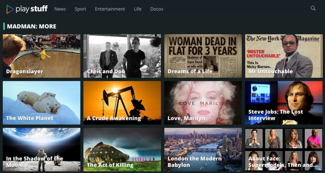 A screenshot of the new streaming service Play Stuff.