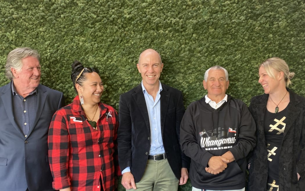 From left, Chief Crown Negotiator Rick Barker, Whanganui Land Settlement Negotiations Trust executive assistant Aimee Simon, Mayor Andrew Tripe, Whanganui Land Settlement Negotiations Trust chair Ken Mair, and councillor Charlotte Melser.