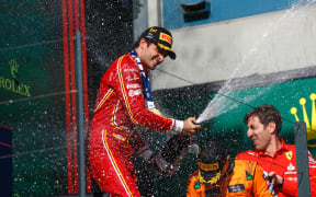 Carlos Sainz celebrates Ferrari's win at Australian Grand Prix, 2024.