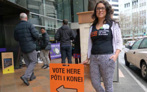 Gina Lockyer outside Wellington City Library, where an advance polling place is open.