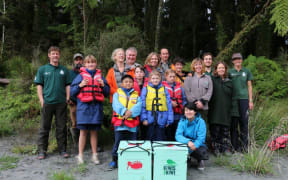 DoC staff and members of the community at the kiwi release.